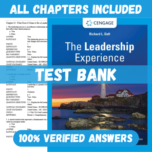 Test Bank for The Leadership Experience 8th Edition by Richard L. Daft